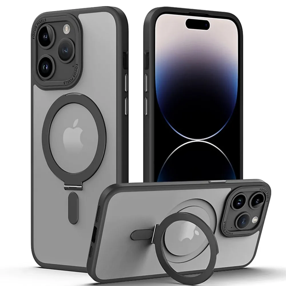SaharaCase Hybrid-Flex Kickstand MagSafe Phone Case for iPhone 15 Pro Max, Shock Absorbing, Clear Black (CP00483)