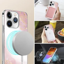 SaharaCase MagSafe Phone Case for iPhone 15 Pro, Shock Absorbing, Pink Marble (CP00464)