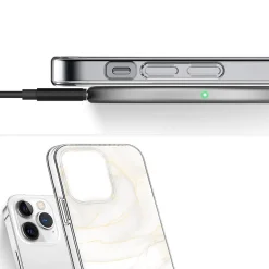 SaharaCase MagSafe Phone Case for iPhone 15 Pro, Shock Absorbing, White Marble (CP00463)