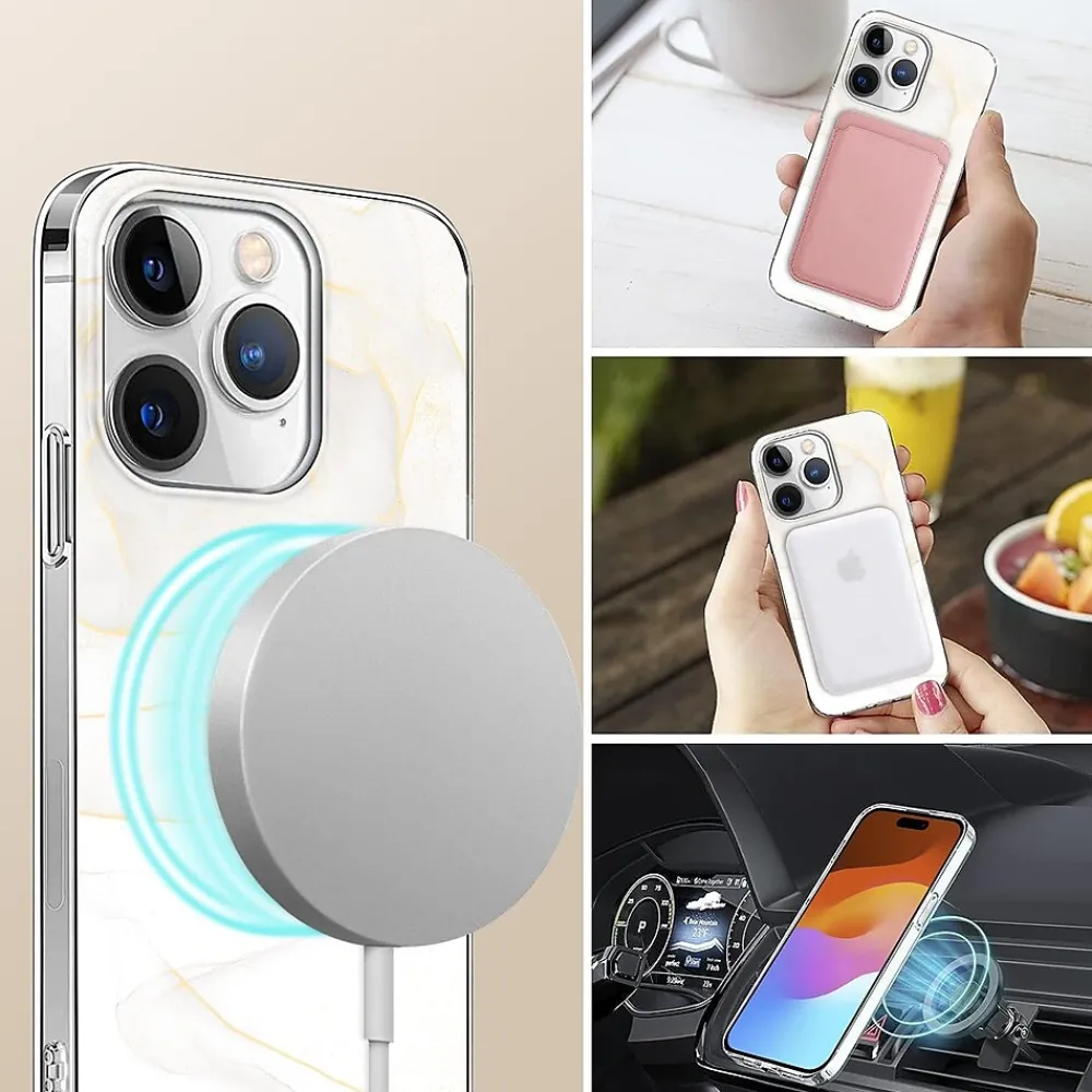 SaharaCase MagSafe Phone Case for iPhone 15 Pro, Shock Absorbing, White Marble (CP00463)