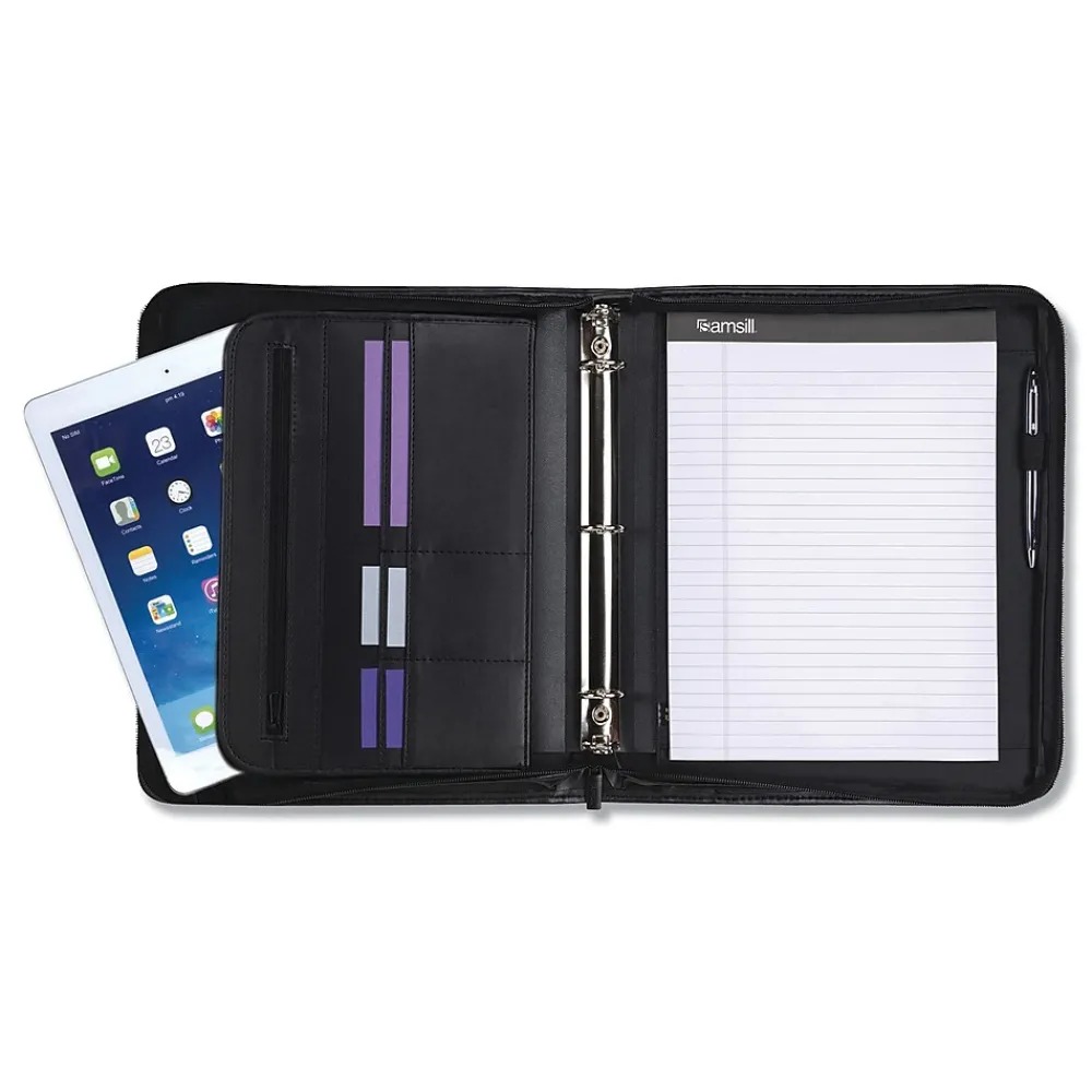 Professional Faux Leather Portfolio Case with Zipper Closure, Black (SAM15650)<Samsill New
