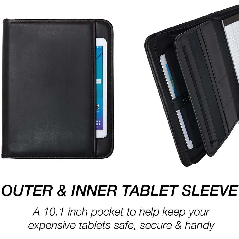 Professional Leather Padfolio/Notepad, Black (70820)<Samsill New