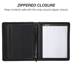 Regal Genuine Leather Zippered Padfolio, Black (15540)<Samsill Online