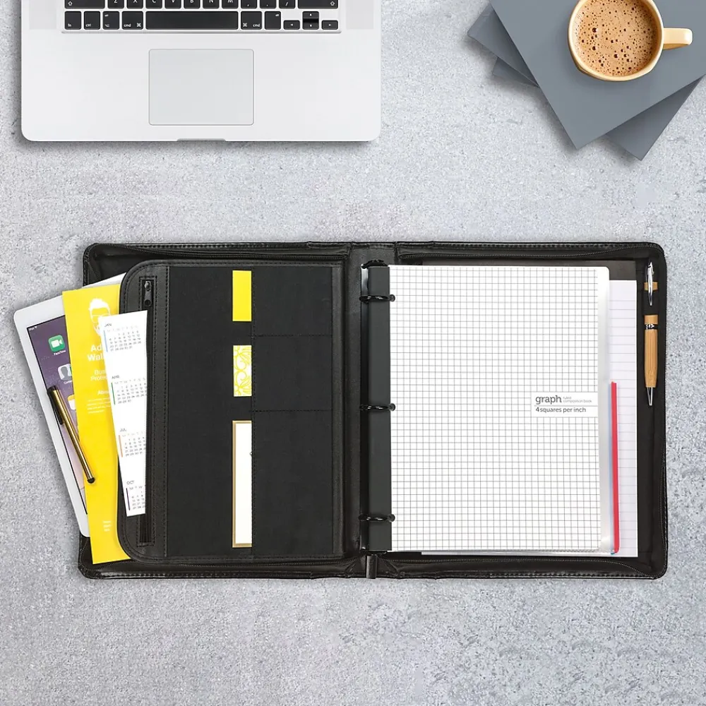 Regal Genuine Leather Zippered Padfolio, Black (15540)<Samsill Online
