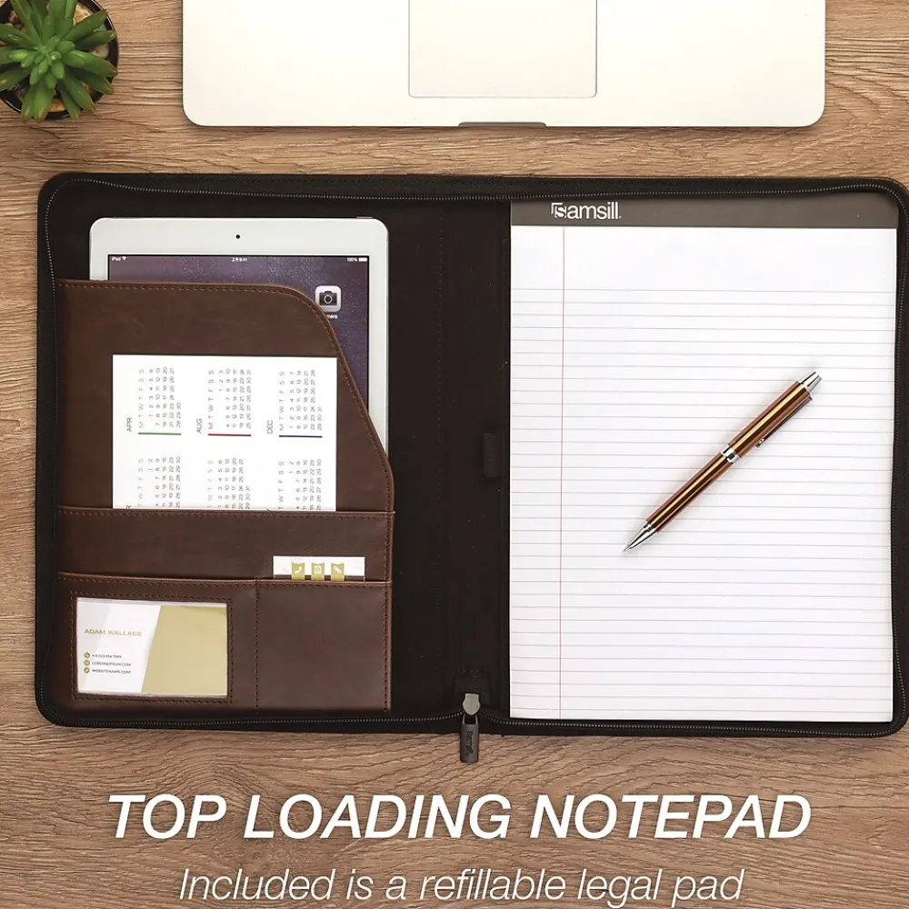 Vintage Plastic Padfolio with Zipper Closure, Dark Brown (SAM70836)<Samsill Online