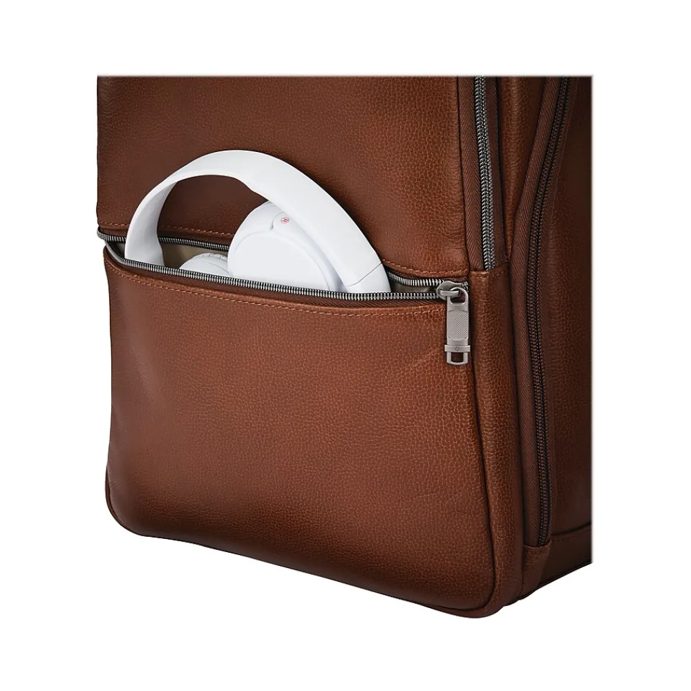 Classic Leather Laptop Backpack, Solid, Cognac (126036-1221)<Samsonite Best