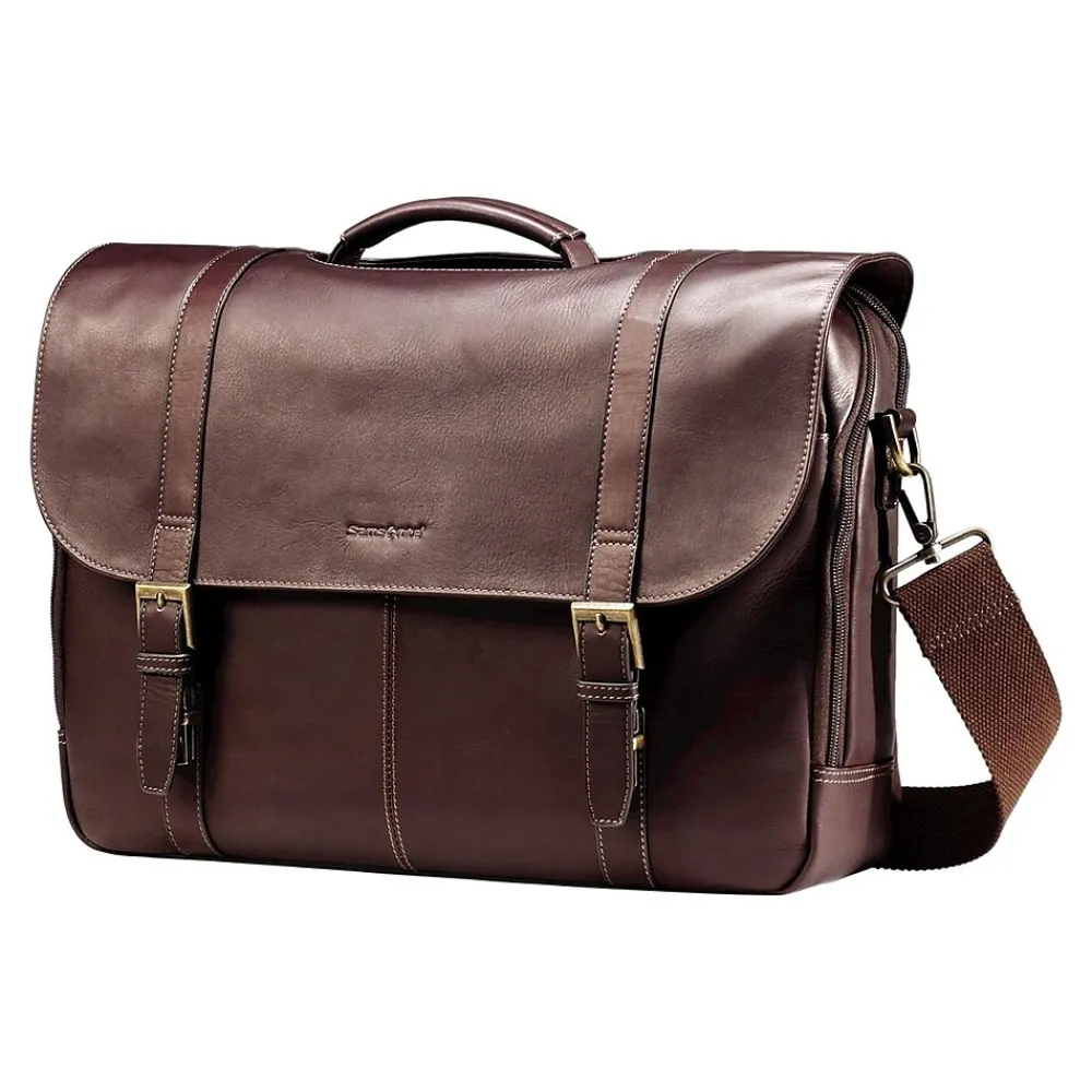Flapover Case Double Gusset Laptop Notebook, Brown Leather(45798-1139)<Samsonite Outlet
