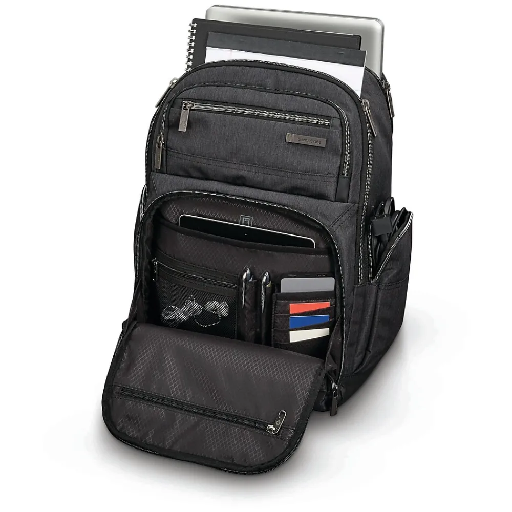 Modern Utility Double Shot Backpack, Solid, Charcoal Heather (89574-5794)<Samsonite New