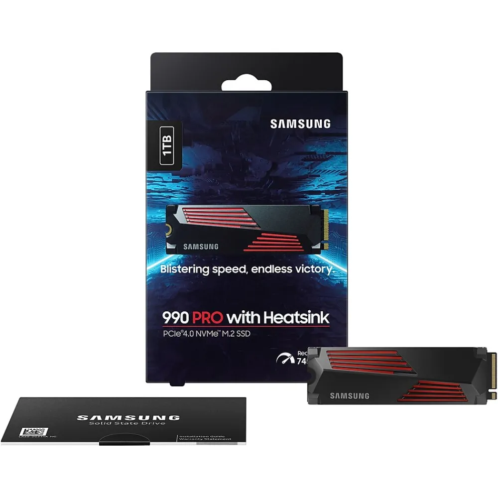 Sale Samsung 990 PRO 1TB M.2 PCI Express 4.0 Internal Solid-State Drive with Heatsink, V-NAND (MZ-V9P1T0CW)