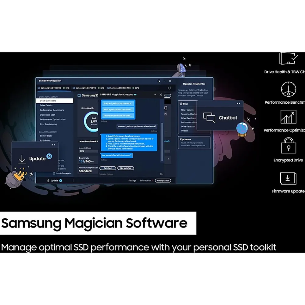 Sale Samsung 990 PRO 1TB M.2 PCI Express 4.0 Internal Solid-State Drive with Heatsink, V-NAND (MZ-V9P1T0CW)