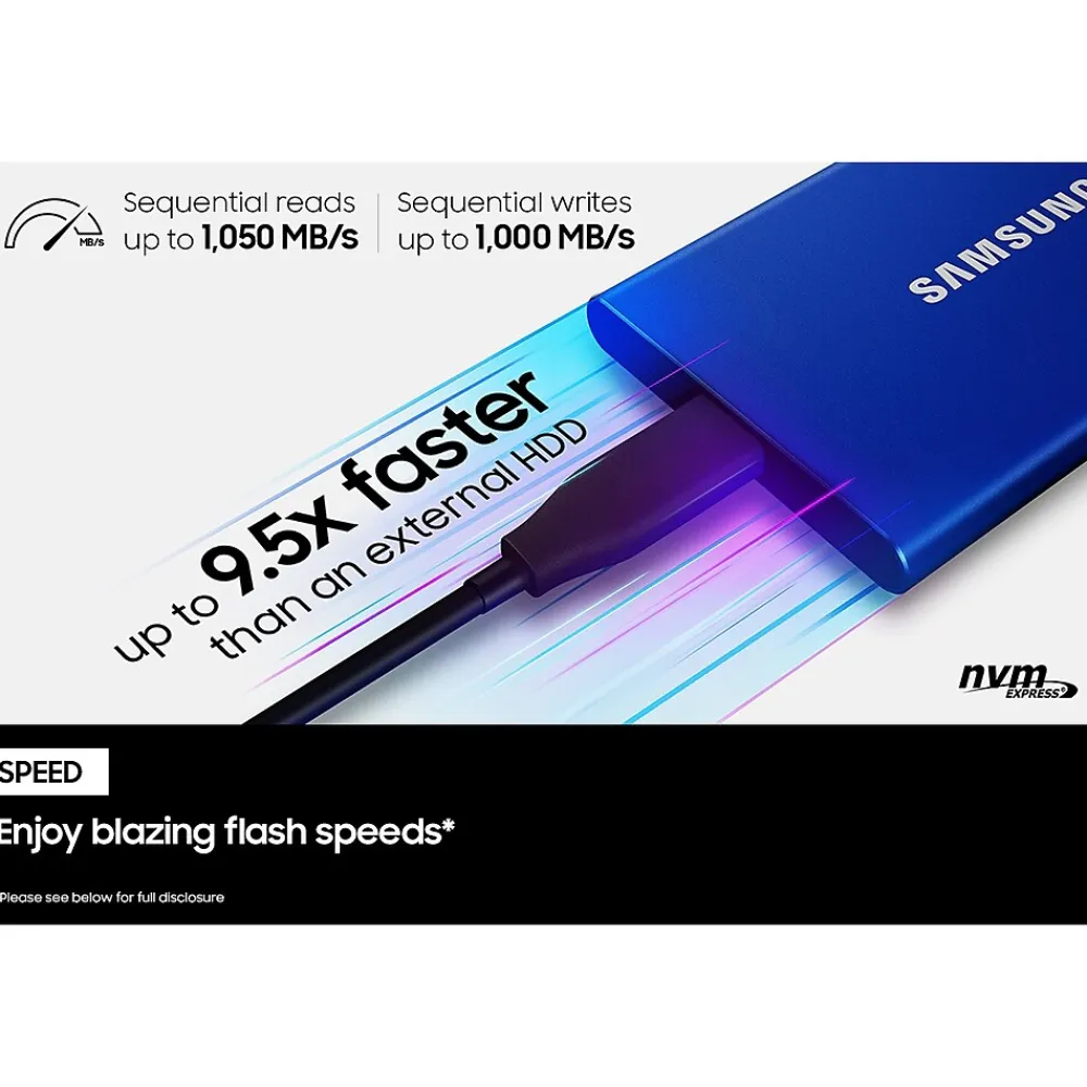 Sale Samsung T7 2TB USB 3.2 Portable Solid State Drive, Gray (MU-PC2T0T/AM)
