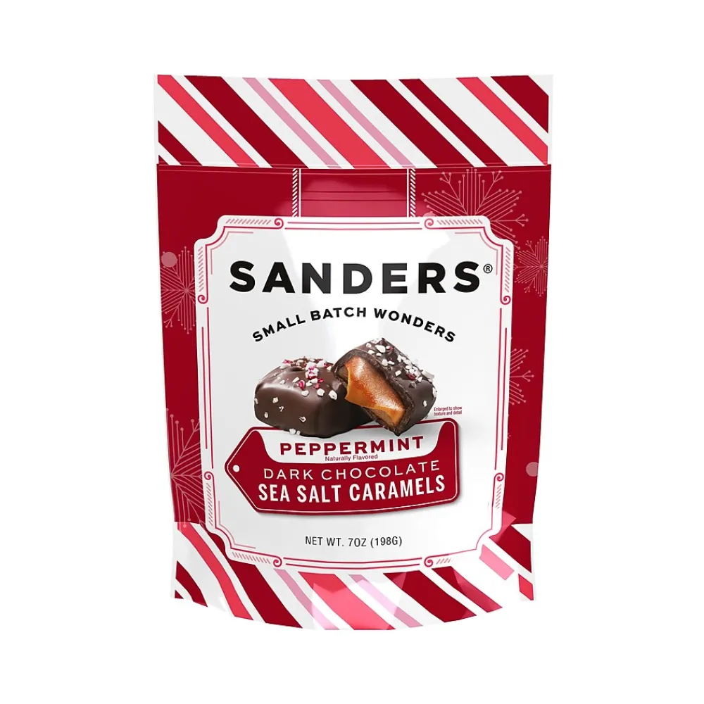 Sanders Small Batch Wonders Miniatures Peppermint Sea Salt Caramels Dark Chocolate Pieces, 7 oz. (MRY30726 )