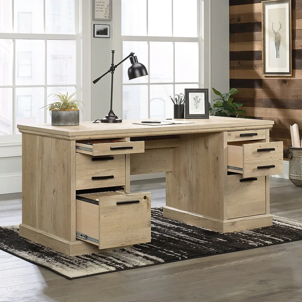 Office Desks*Sauder Aspen Post 65"W Executive Computer Desk, (426487) Prime Oak