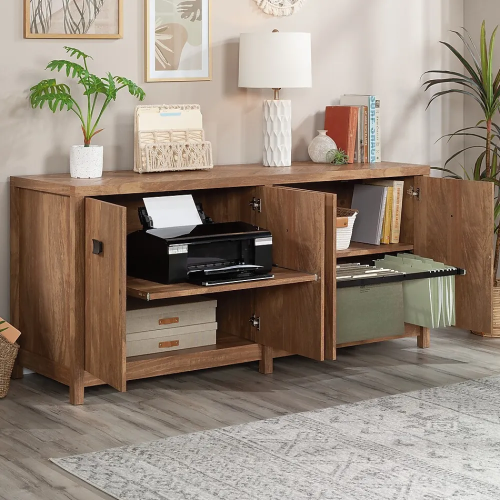 Storage Cabinets*Sauder Cannery Bridge 30"H Storage Credenza with 2 Shelves, Sindoori Mango (429513)