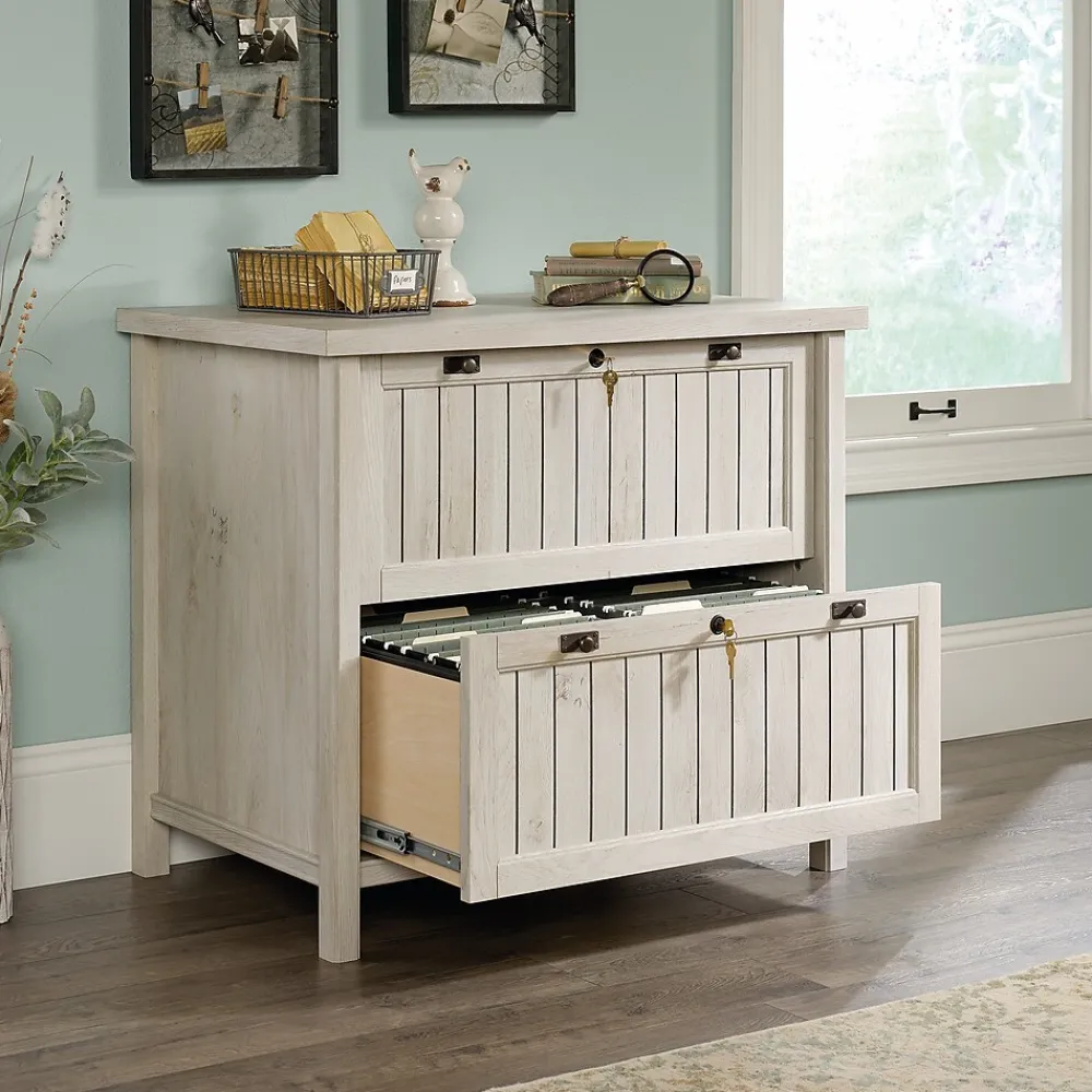 File Cabinets*Sauder Costa Commercial 2-Drawer Lateral File Cabinet, Letter/Legal Size, Lockable, 33"W x 22"D, Chalked Chestnut (420040)