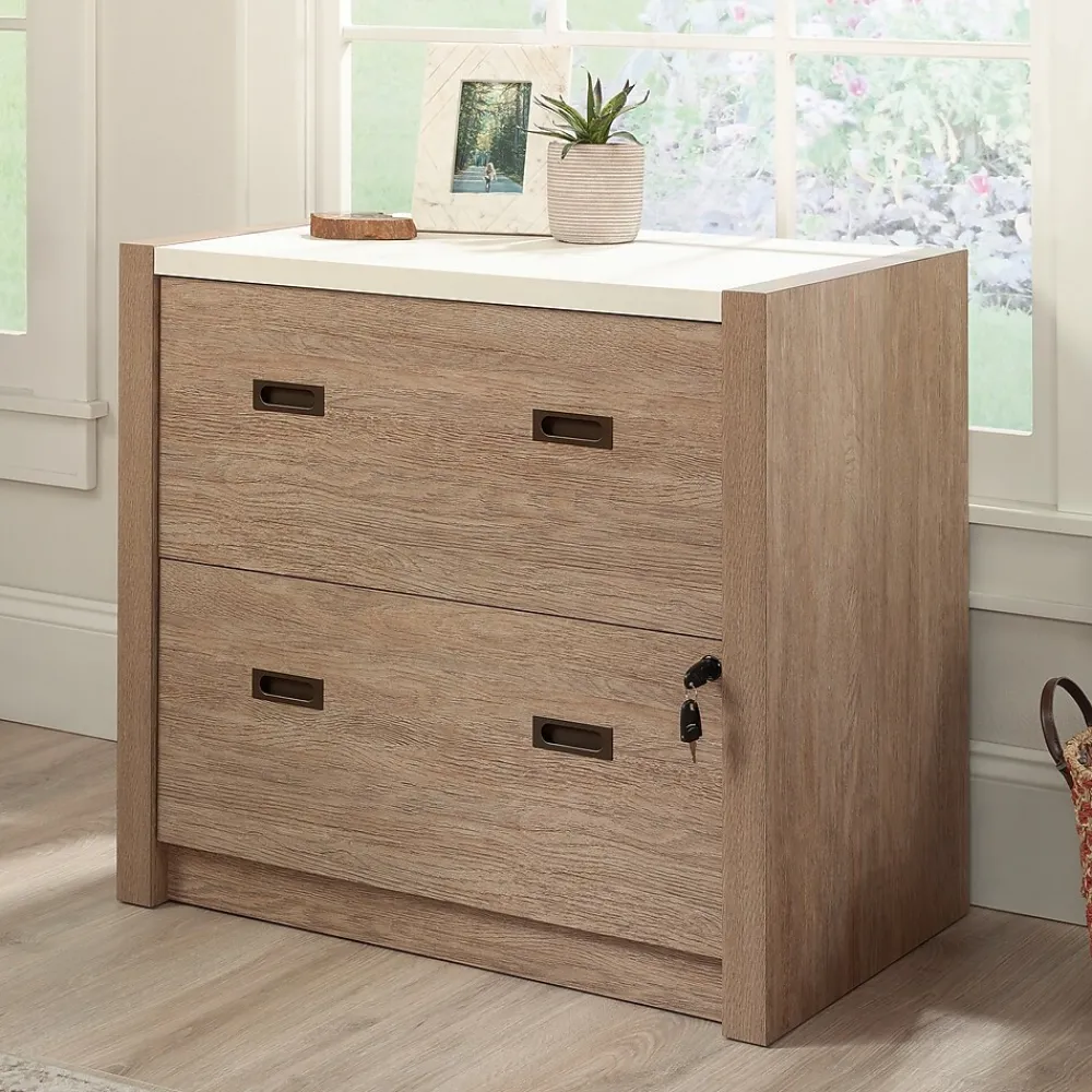 File Cabinets*Sauder Dixon City Commercial 2-Drawer Lateral File Cabinet, Letter/Legal Size, Lockable, 33"W x 20"D, Brushed Oak (431453)