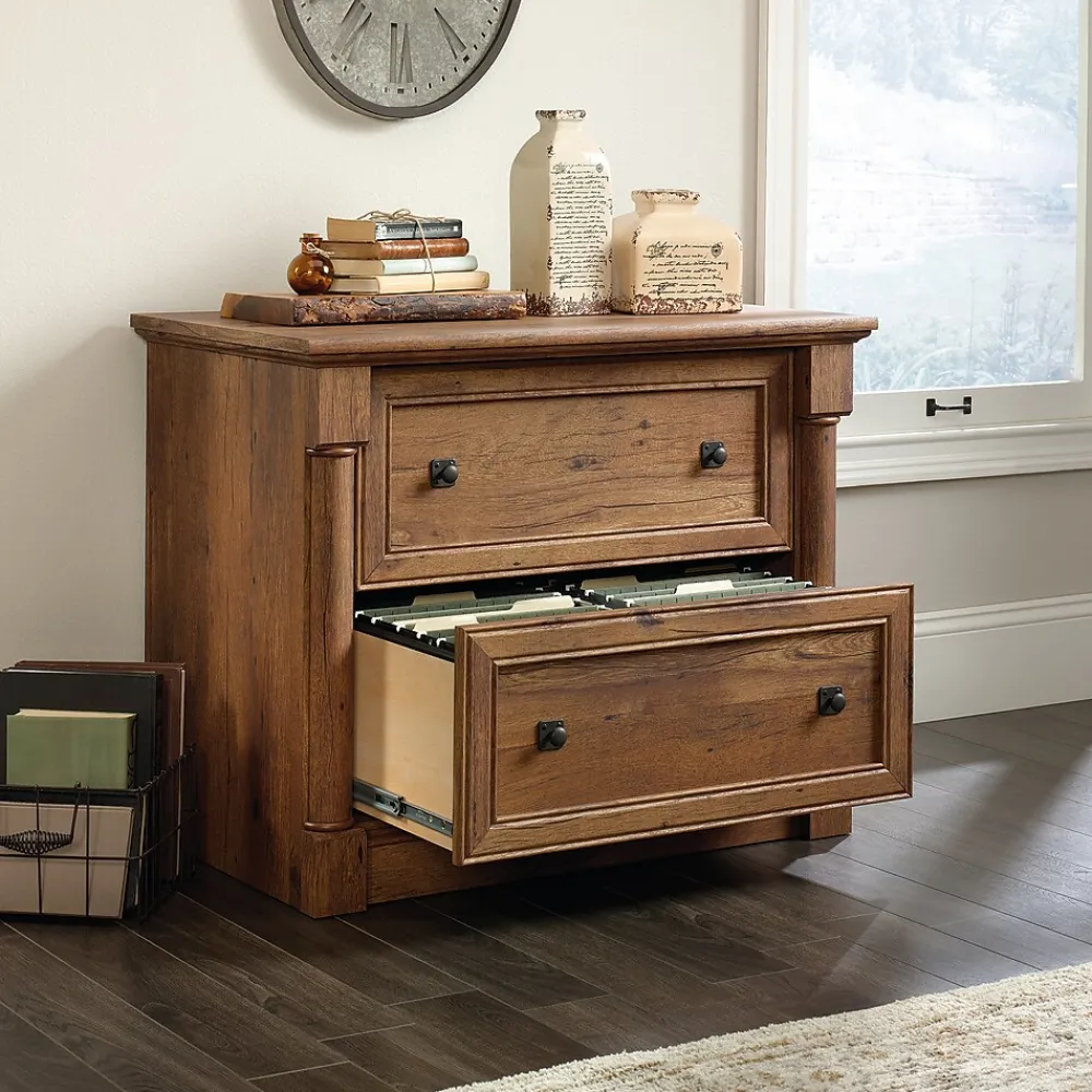 File Cabinets*Sauder Palladia 2-Drawer Lateral File Cabinet, Letter/Legal Size, 30"H x 37"W x 22"D, Vintage Oak (420607)