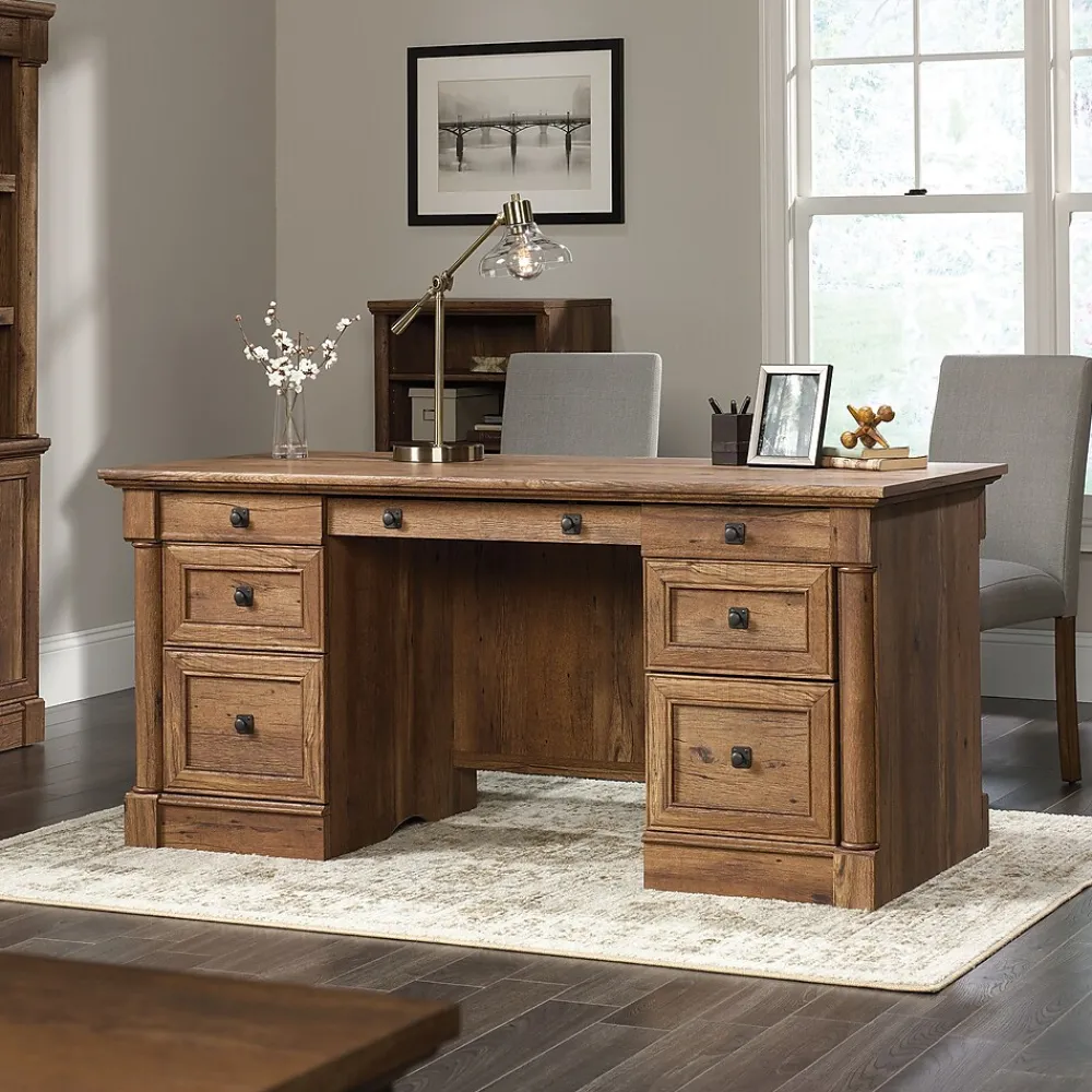 Office Desks*Sauder Palladia 65"W Executive Desk, Vintage Oak (420604)