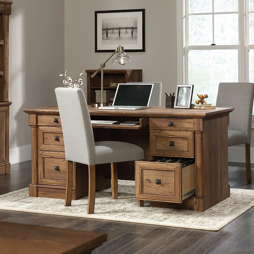 Office Desks*Sauder Palladia 65"W Executive Desk, Vintage Oak (420604)