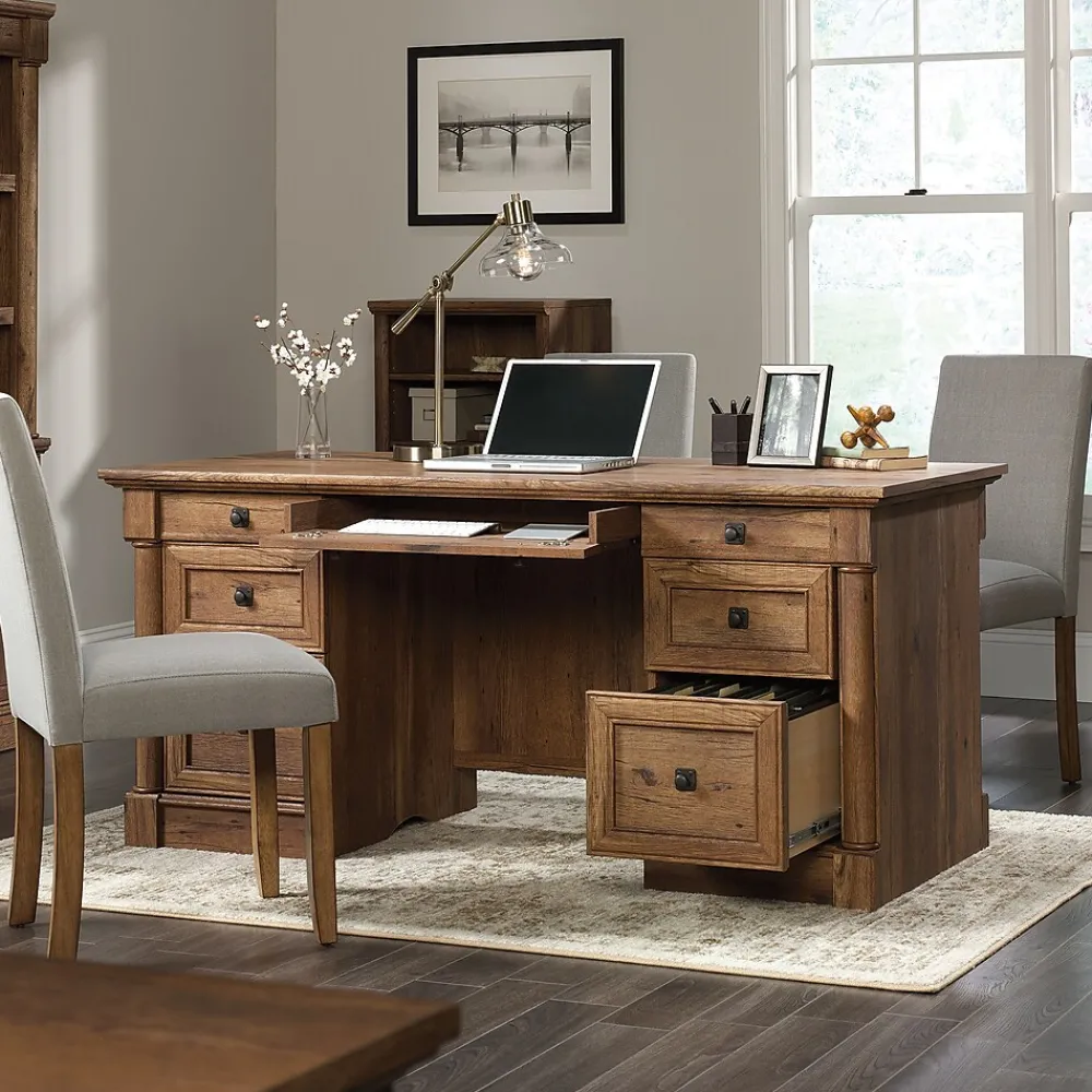 Office Desks*Sauder Palladia 65"W Executive Desk, Vintage Oak (420604)