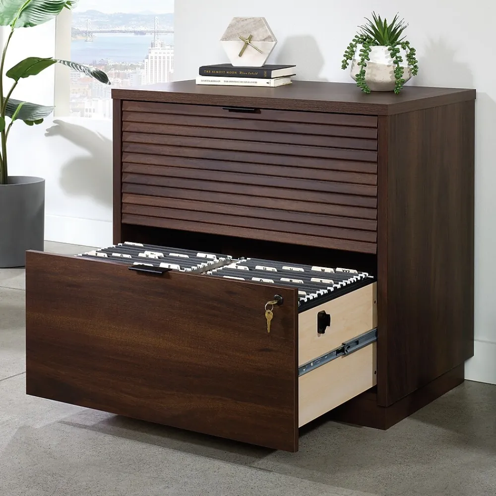 File Cabinets*Sauder Palo Alto Commercial 2-Drawer Lateral File Cabinet, Letter/Legal Size, Lockable, 31"W x 19"D, Spiced Mahogany (427822)
