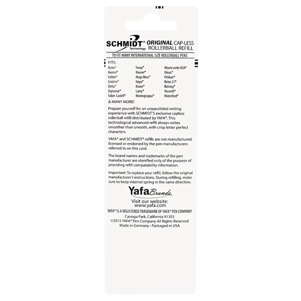 Pens|Schmidt Ink Schmidt 888 Safety Ceramic Rollerball Plastic Tube Refill, Fits Parker Rollerball Pens, Broad, Blue, 2 Pack (SC58114)