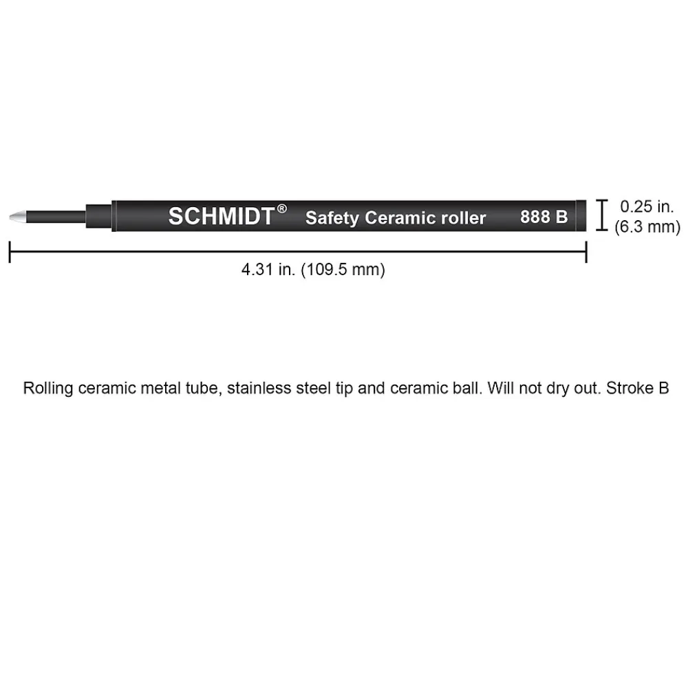 Pens|Schmidt Ink Schmidt 888 Safety Ceramic Rollerball Plastic Tube Refill, Fits Parker Rollerball Pens, Broad, Blue, 2 Pack (SC58114)