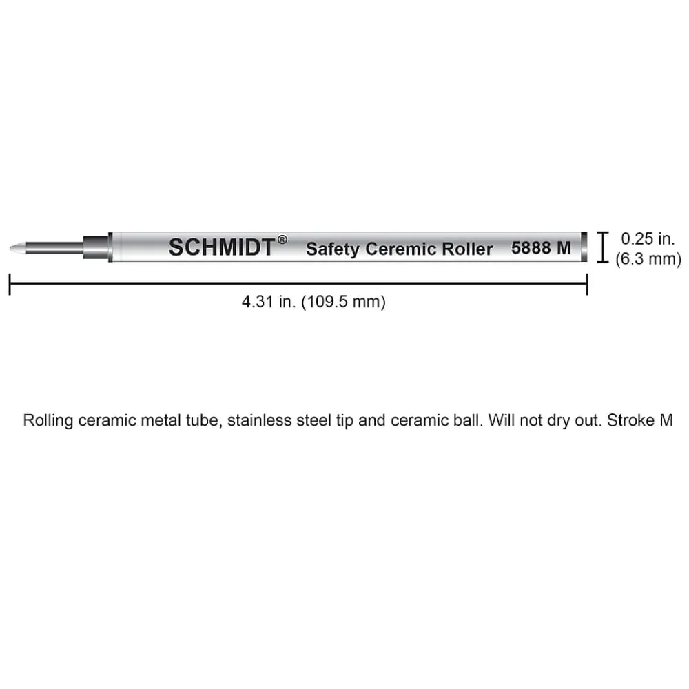 Pens|Schmidt Ink Schmidt 888 Safety Ceramic Rollerball Metal Tube Refill, Fits Universal Pens, Medium, Blue, 2 Pack (SC58105)