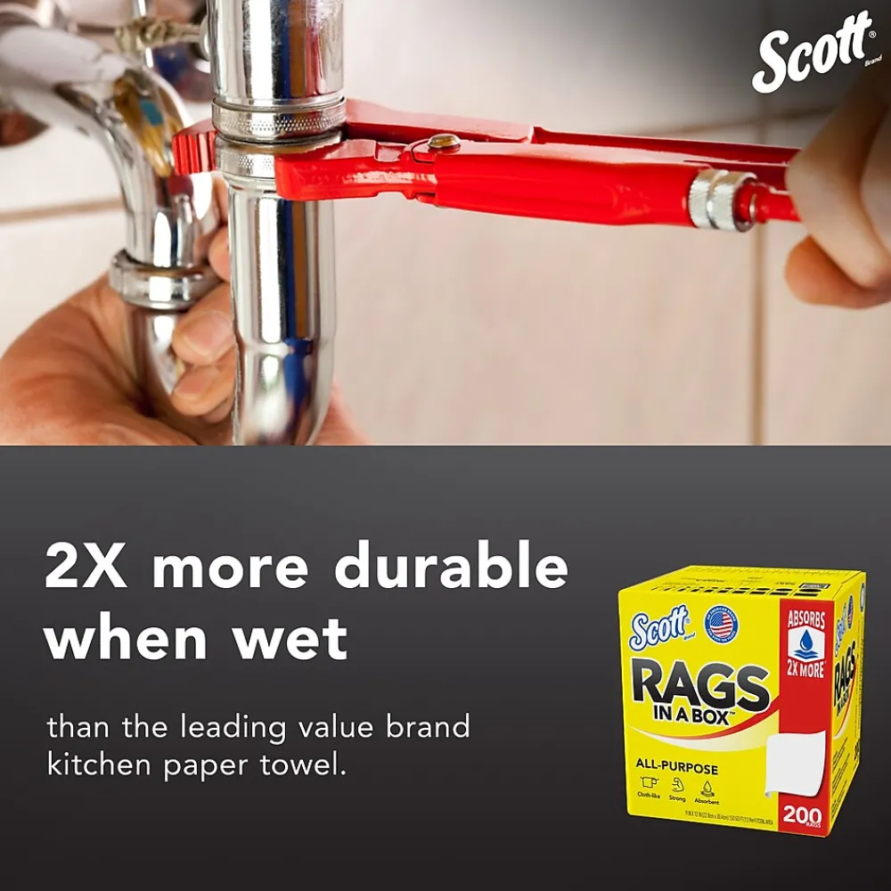 Scot Rags in a Box, 9" x 12", White, 200 Sheets/Box, 8 Boxes/Carton (75260)<Scott Best