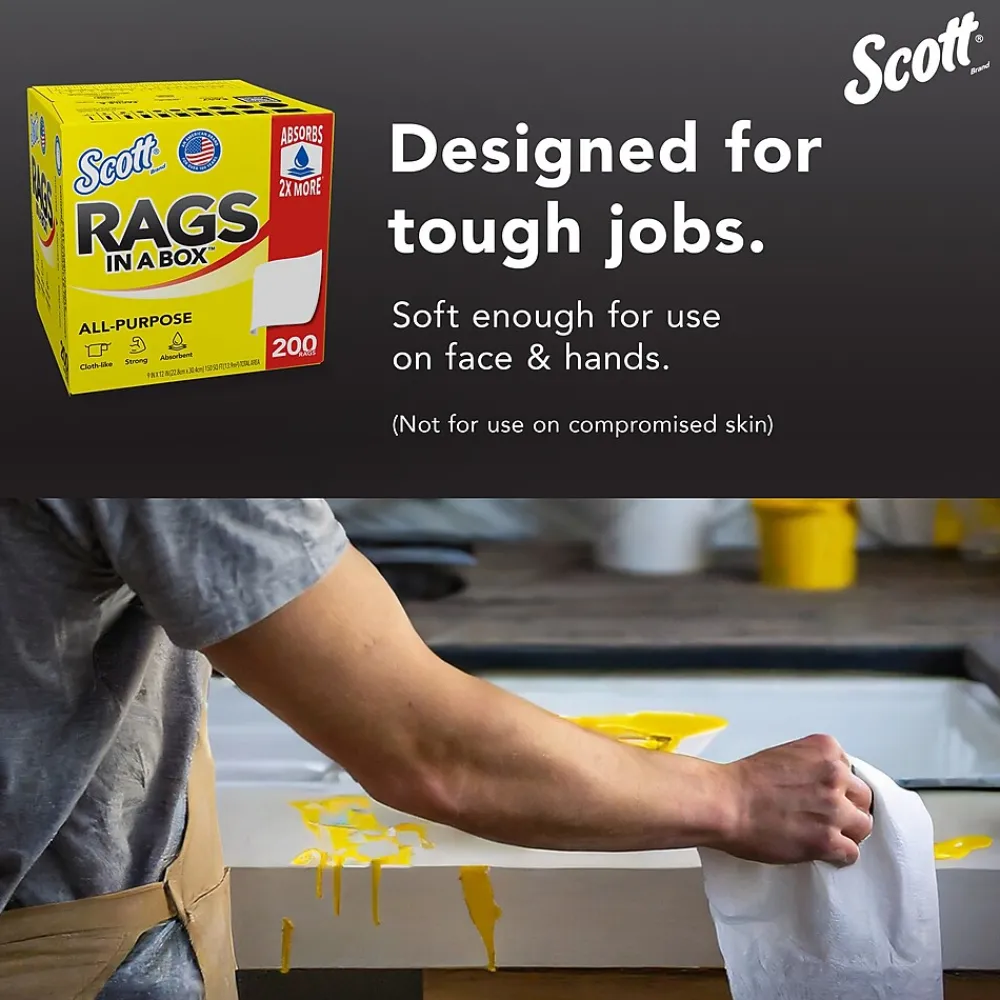 Scot Rags in a Box, 9" x 12", White, 200 Sheets/Box, 8 Boxes/Carton (75260)<Scott Best