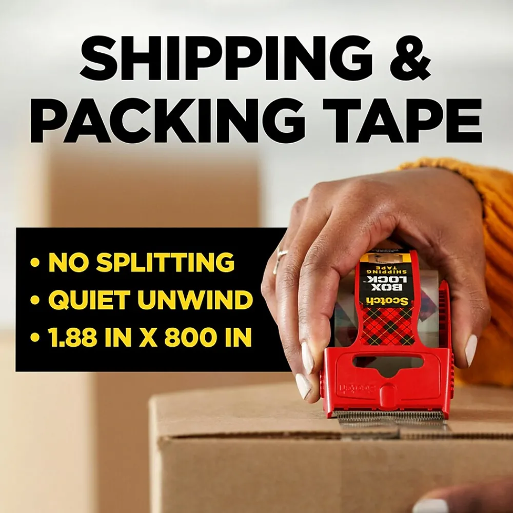 Sale Scotch Box Lock Heavy Duty Packing Tape with Dispenser, 1.88" x 22.2 yds., Clear (195)