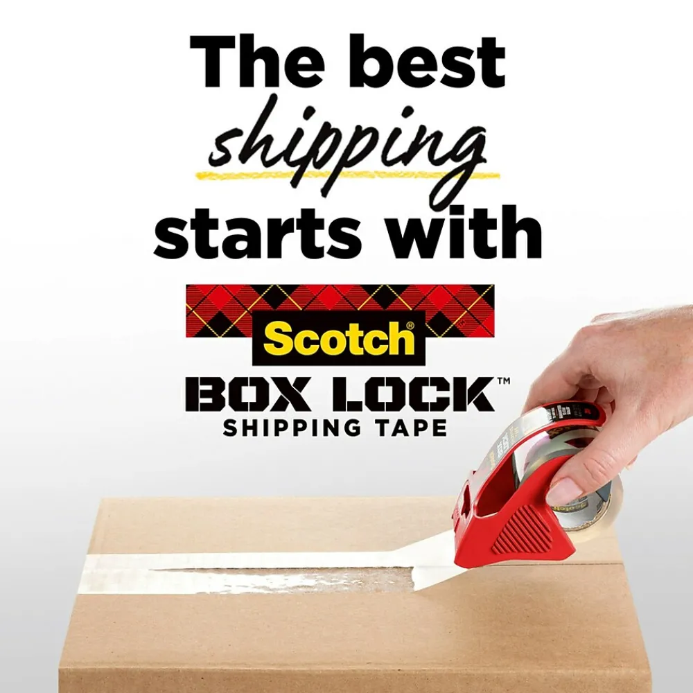 Sale Scotch Box Lock Heavy Duty Packing Tape with Dispenser, 1.88" x 22.2 yds., Clear (195)