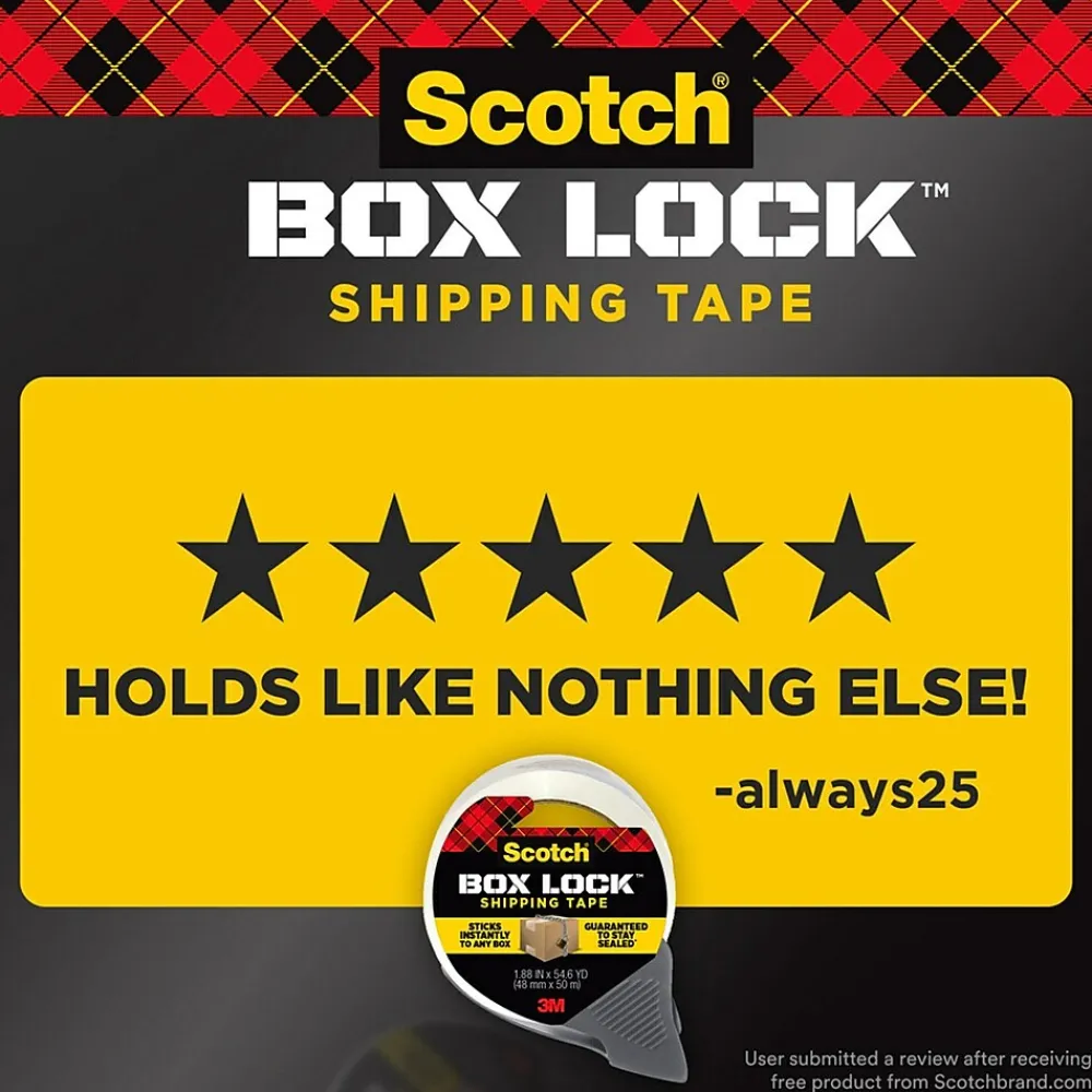 New Scotch Box Lock Shipping Packing Tape, 1.88 in. x 38.2 yds., Clear, 3 Pack (3950S-3)