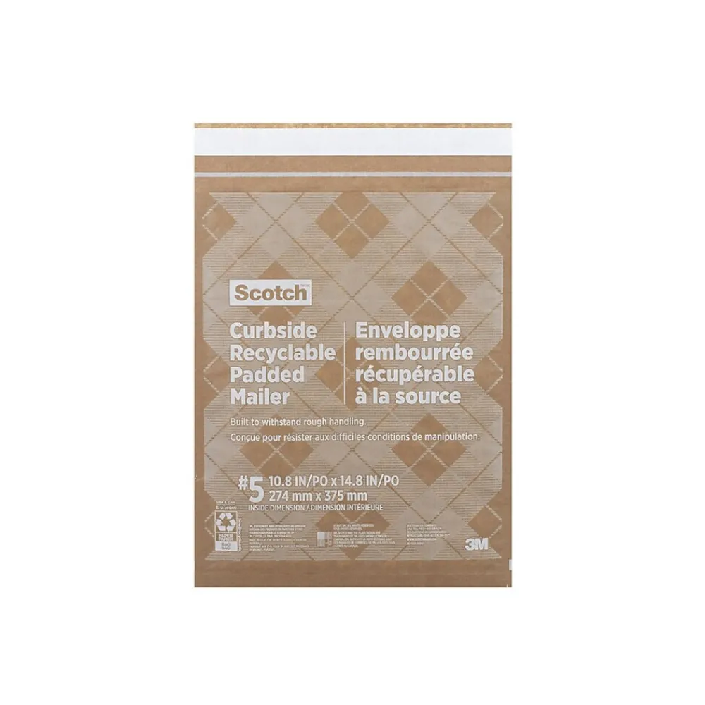 Outlet Scotch Curbside Recyclable Padded Mailer, 10.5" x 16", Tan (CR-5-1)