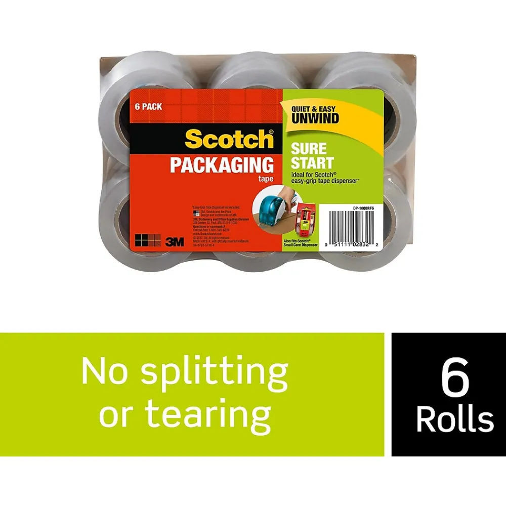 Clearance Scotch Sure Start Packing Tape, 1.88" x 25 yds., Clear, 6/Pack (DP1000RF6)