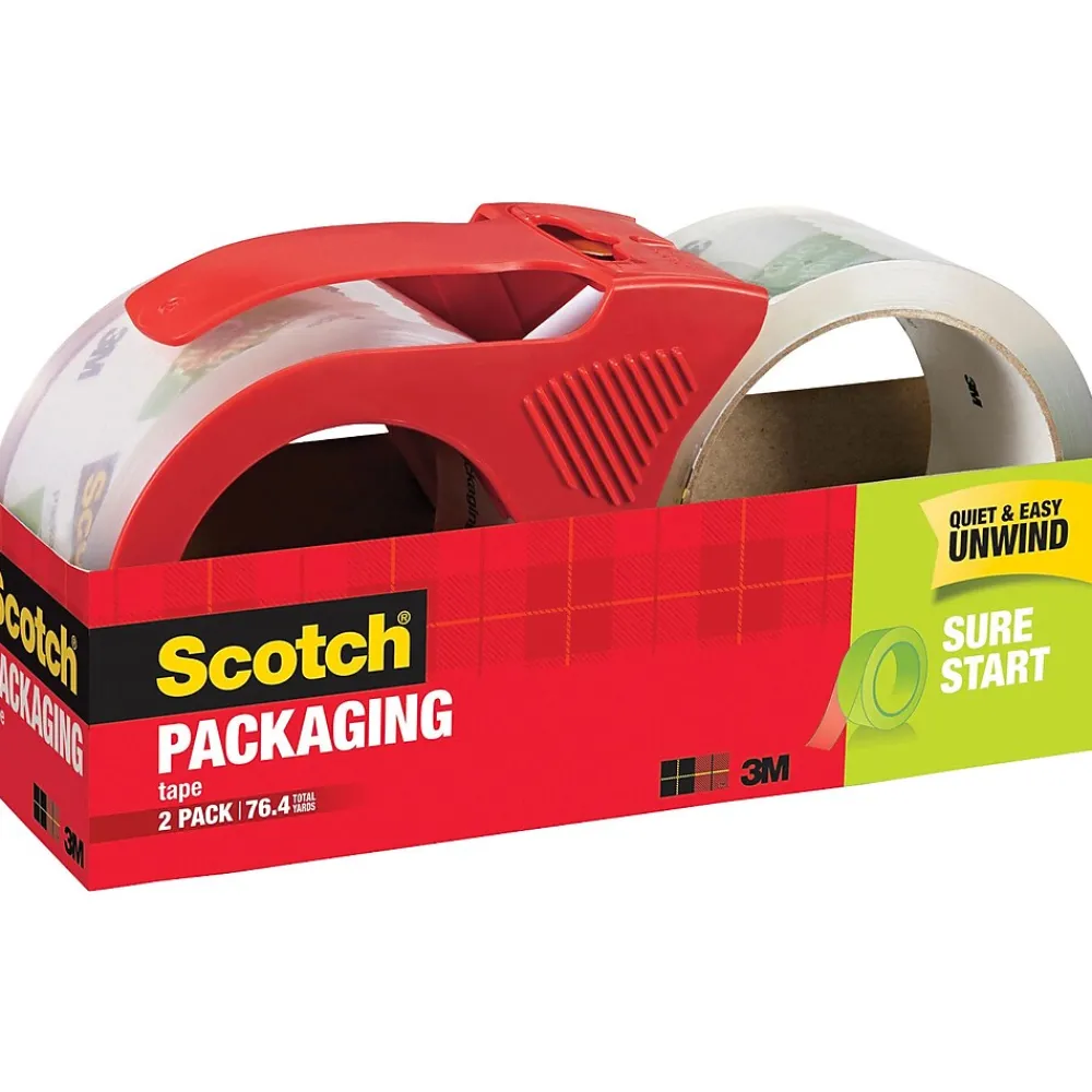 New Scotch Sure Start Packing Tape with Dispenser, 1.88" x 38.2 yds., Clear, 2/Pack (3450S-2-1RD)