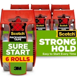 Outlet Scotch Sure-Start Packing Tape with Dispenser, 1.88" x 22.2 yds., Clear, 6/Pack (145-6)