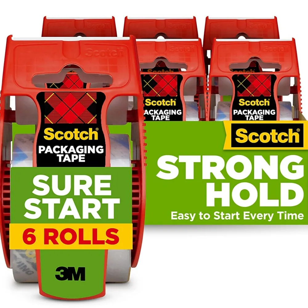 Outlet Scotch Sure-Start Packing Tape with Dispenser, 1.88" x 22.2 yds., Clear, 6/Pack (145-6)