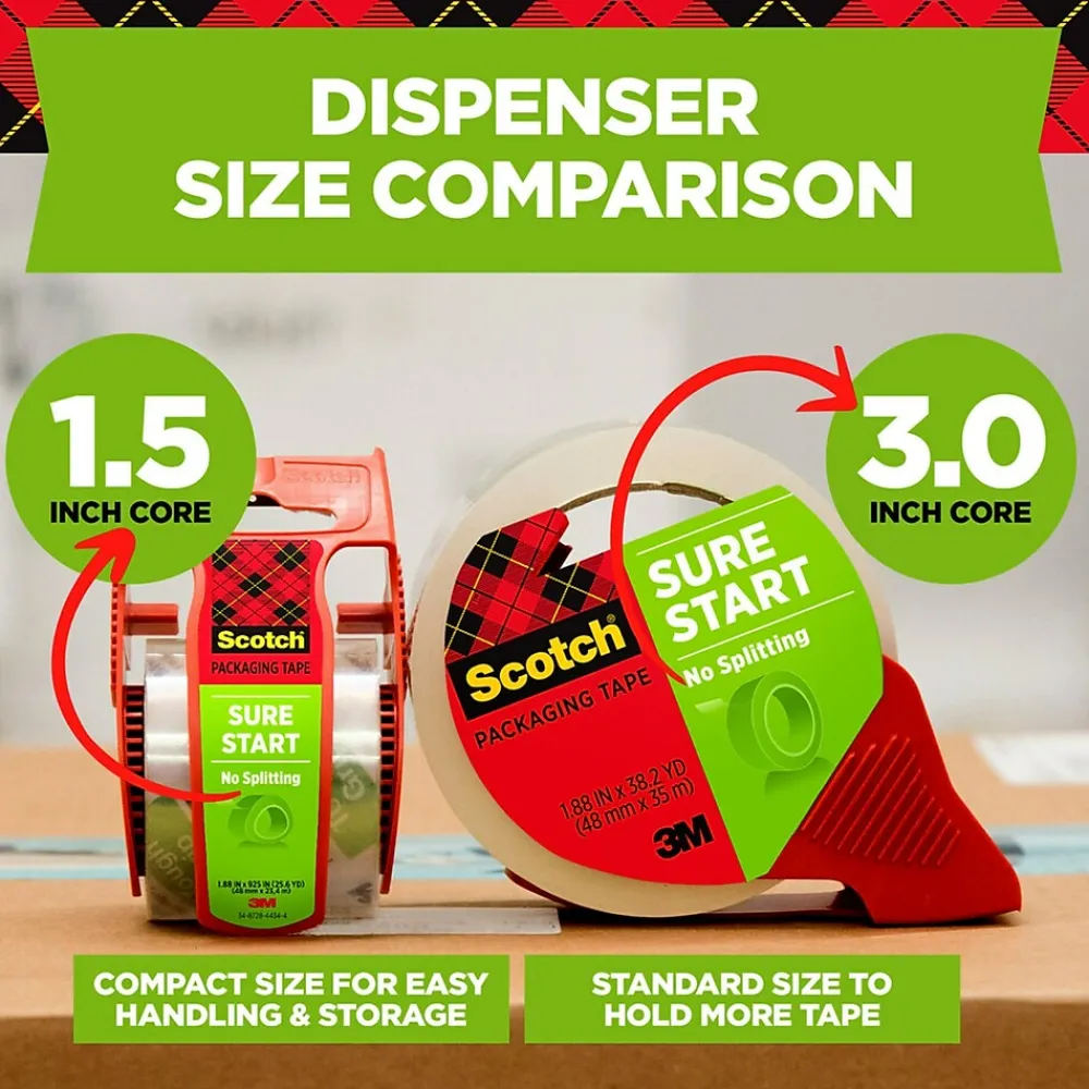 Outlet Scotch Sure-Start Packing Tape with Dispenser, 1.88" x 22.2 yds., Clear, 6/Pack (145-6)