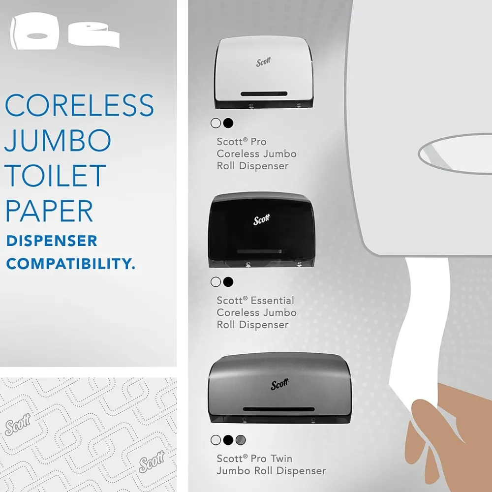 Essential JRT Recycled Coreless Toilet Paper, 2-ply, White, 12 Rolls/Case (07006)<Scott Hot