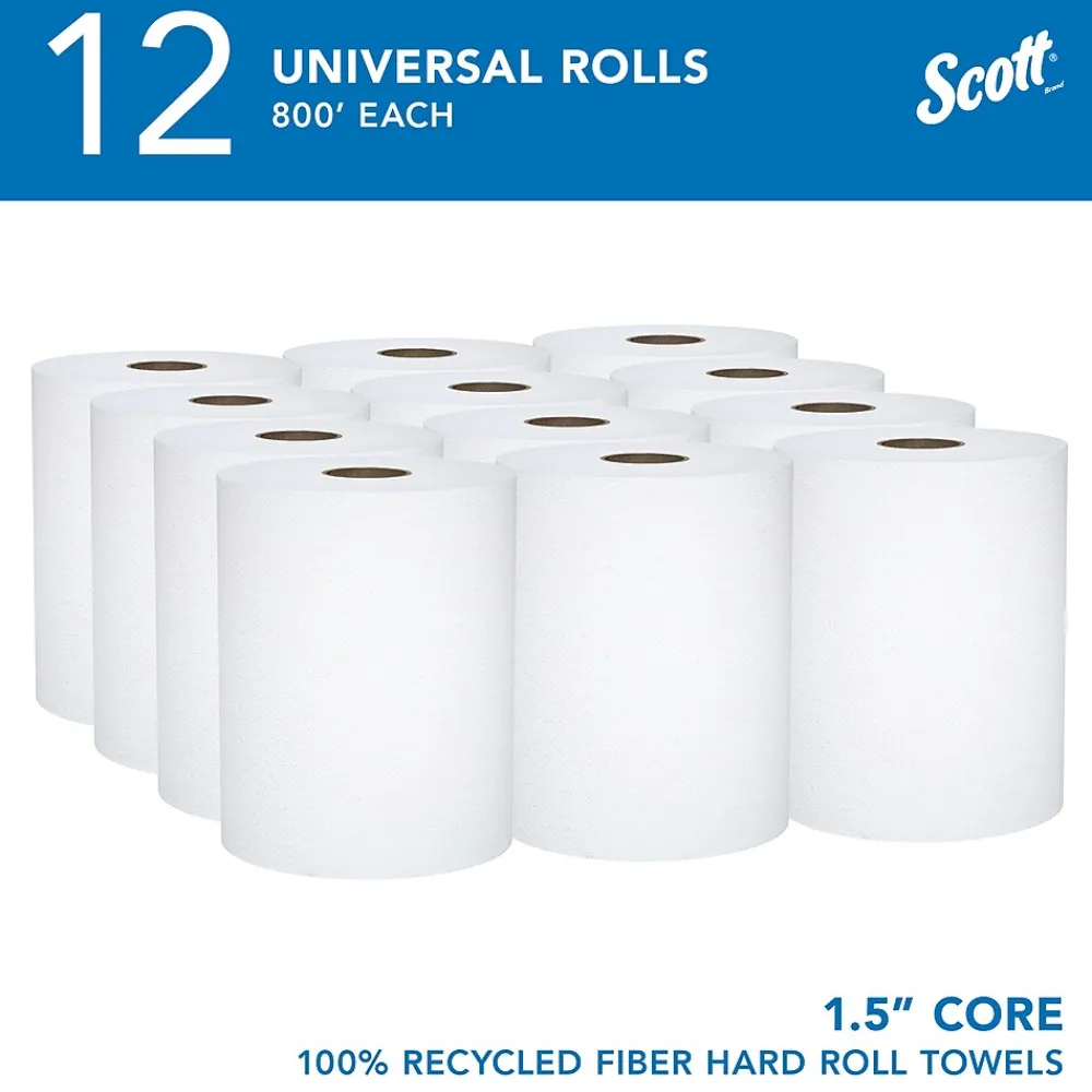 Scott Essential Recycled Hardwound Paper Towels, 1-ply, 800 ft./Roll, 12 Rolls/Carton (01052)