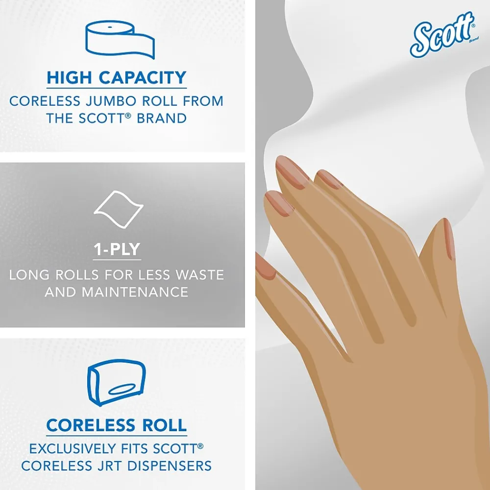 Essential Recycled Coreless Toilet Paper, 1-ply, White, 12 Rolls/Case (07005)<Scott Discount