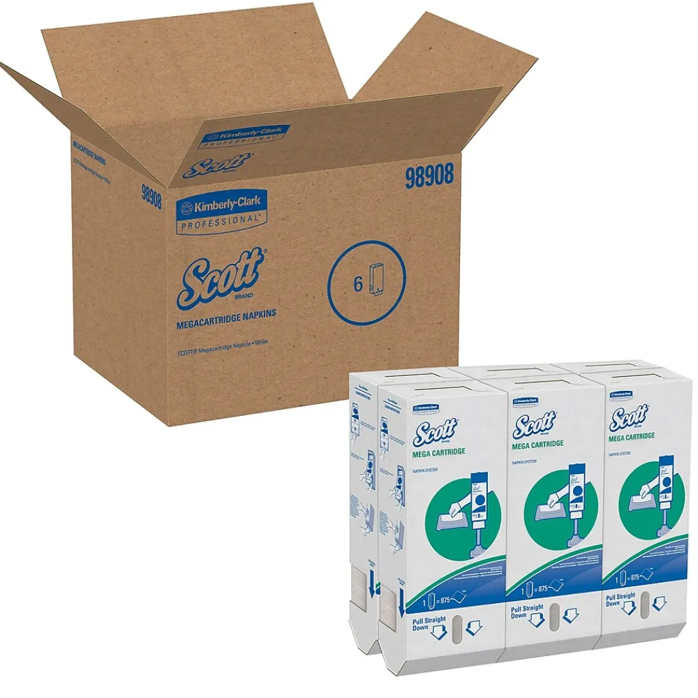 Scott Mega Cartridge Recycled Beverage Napkin, 1-ply, White, 875 Napkins/Pack, 6/Carton (98908)