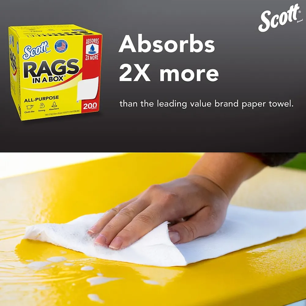 Rags in a Box, 9" x 12", White, 200 Sheets/Box (75260)<Scott New