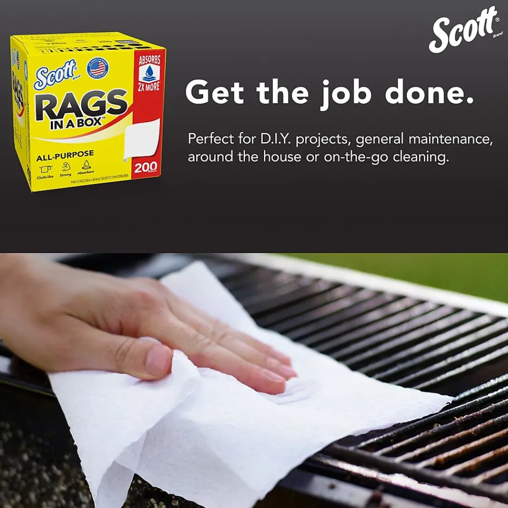 Rags in a Box, 9" x 12", White, 200 Sheets/Box (75260)<Scott New