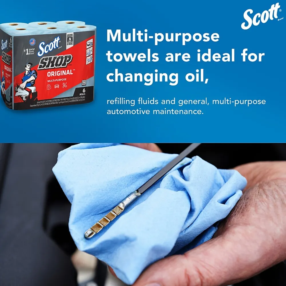 Shop Towels Original, 9.4" x 11", Blue, 55 Towels/Roll, 24 Rolls/Carton (75180CT)<Scott Outlet