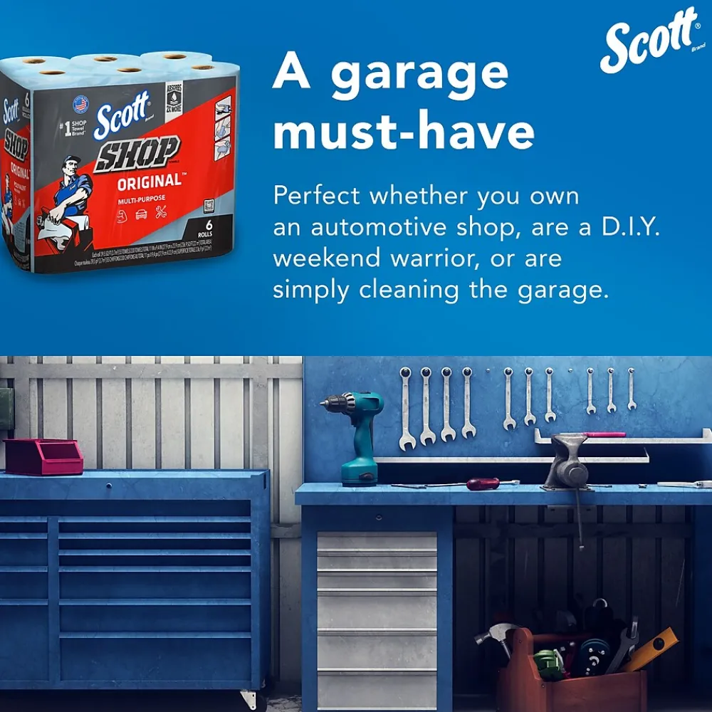 Shop Towels Original, 9.4" x 11", Blue, 55 Towels/Roll, 24 Rolls/Carton (75180CT)<Scott Outlet