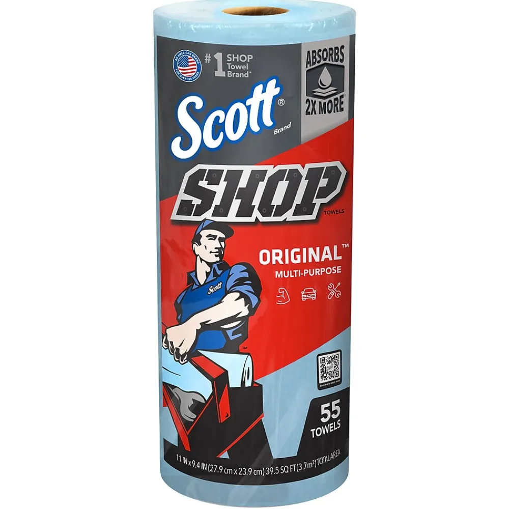 Shop Towels Original, 9.4" x 11", Blue, 55 Sheets/Roll, 30 Rolls/Carton (75130)<Scott Sale