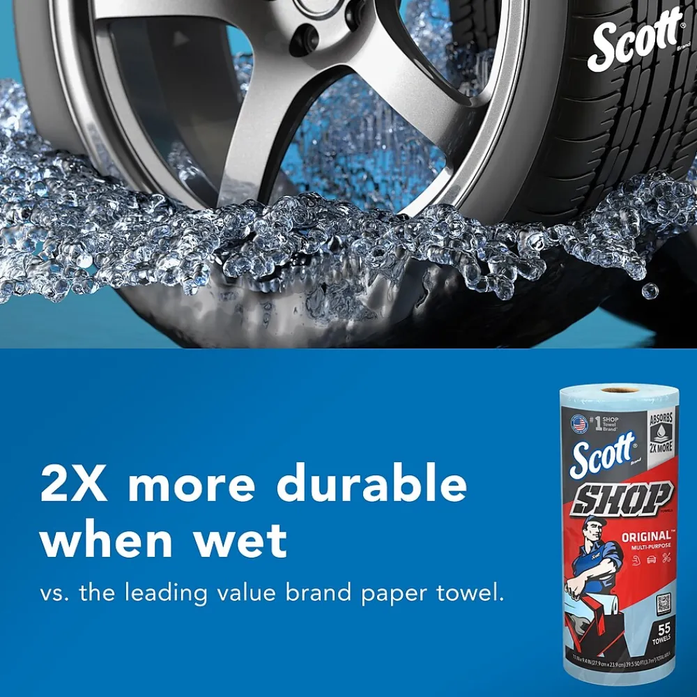 Shop Towels Original, 9.4" x 11", Blue, 55 Sheets/Roll, 30 Rolls/Carton (75130)<Scott Sale