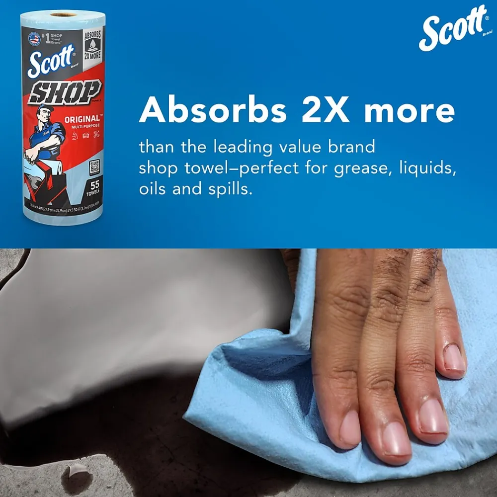 Shop Towels Original, 9.4" x 11", Blue, 55 Sheets/Roll, 30 Rolls/Carton (75130)<Scott Sale